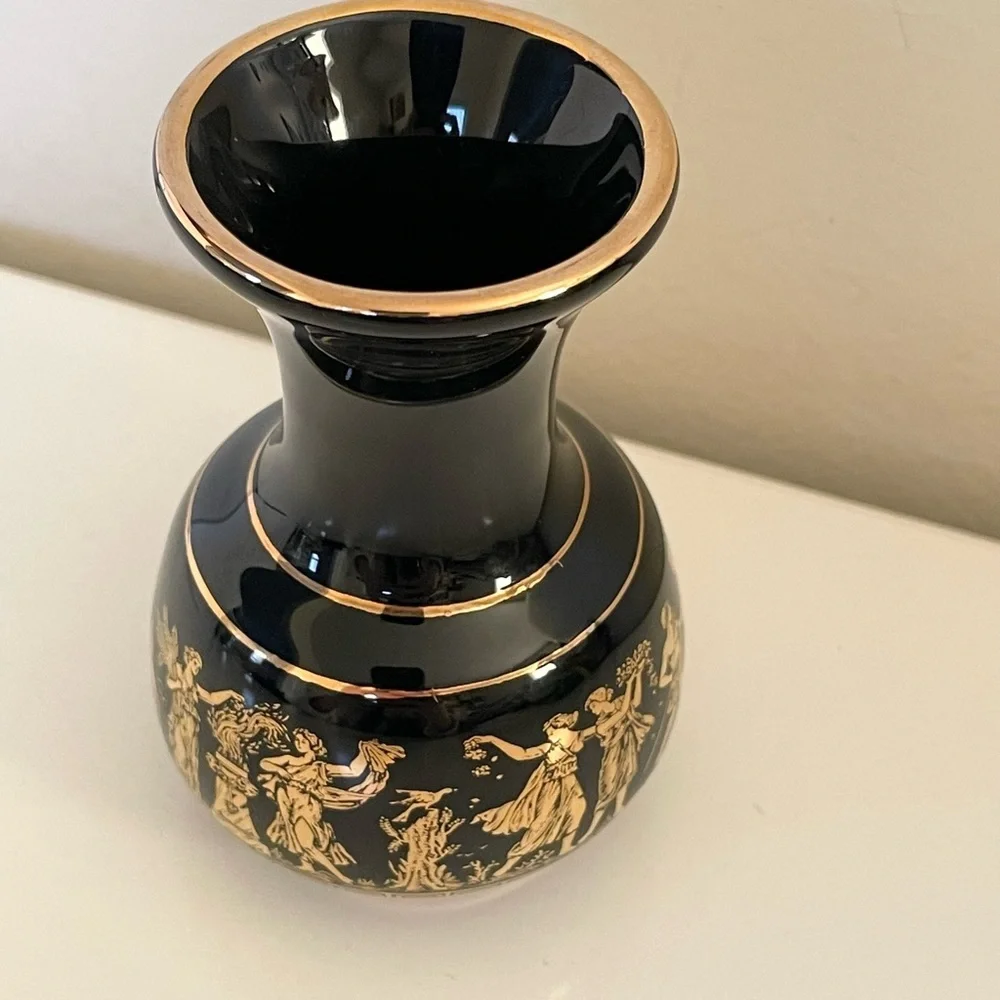 Special Fintias Black & Gold Greek Mythology Handmade Mini Vase in 24k Gold